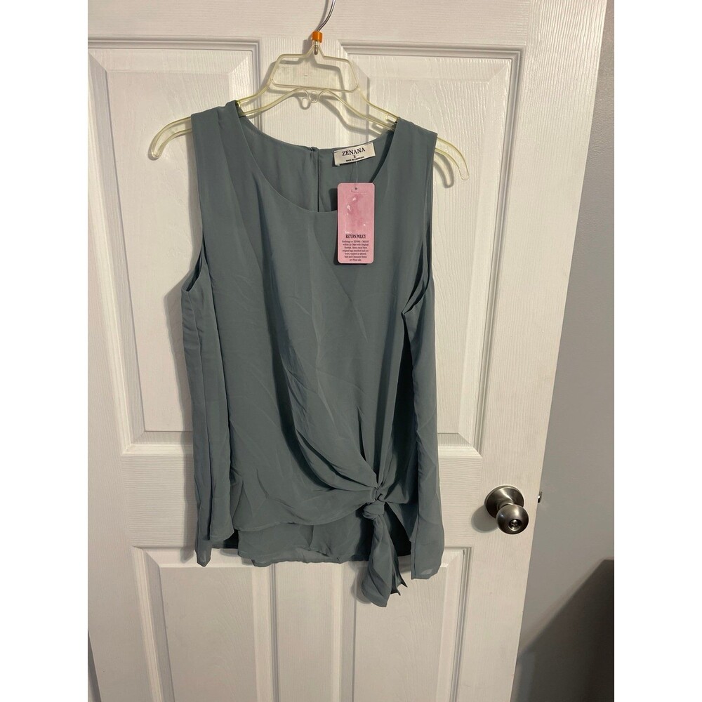 Zenana Side Tie Layered Chiffon Tank Top Size L New With Tags Teal